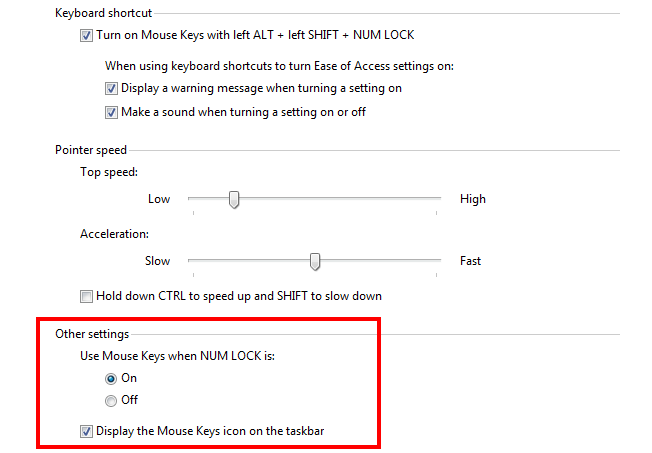 Tick the checkbox next to Display the Mouse Keys icon on the taskbar to activate the icon